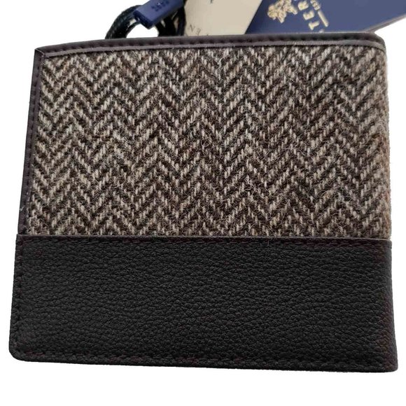 Sterling Abraham Moon Wool Tweed Herringbone Leather Wallet Men's Bifold - Picture 2 of 3